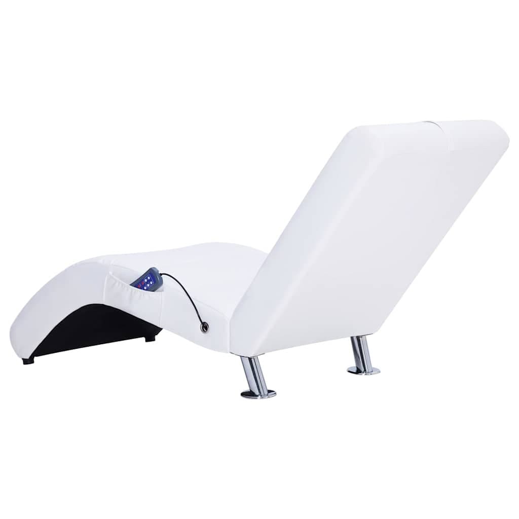 Massage chaise longue met kussen kunstleer wit — afbeelding 5