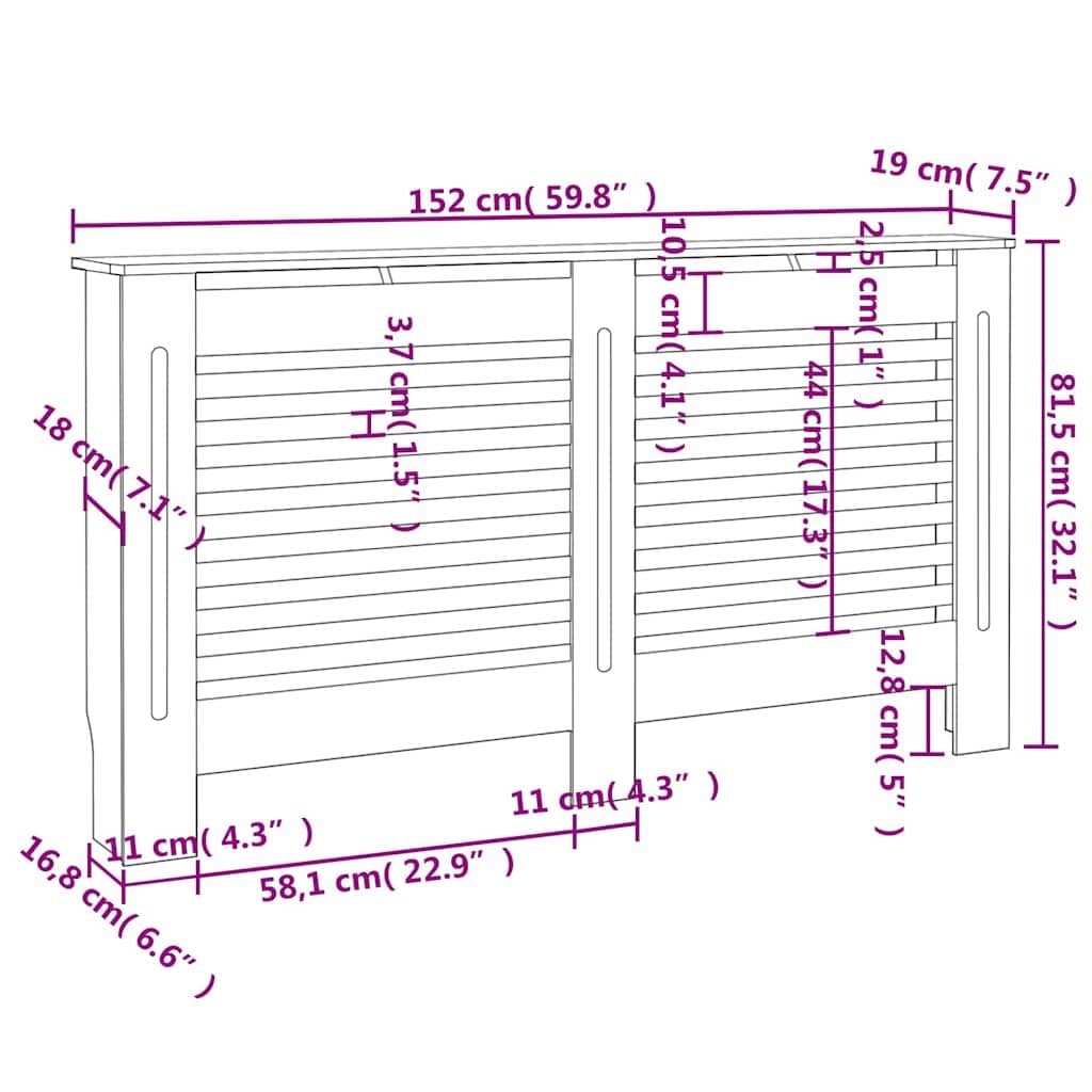Radiatorombouw 152x19x81,5 cm MDF wit — afbeelding 8