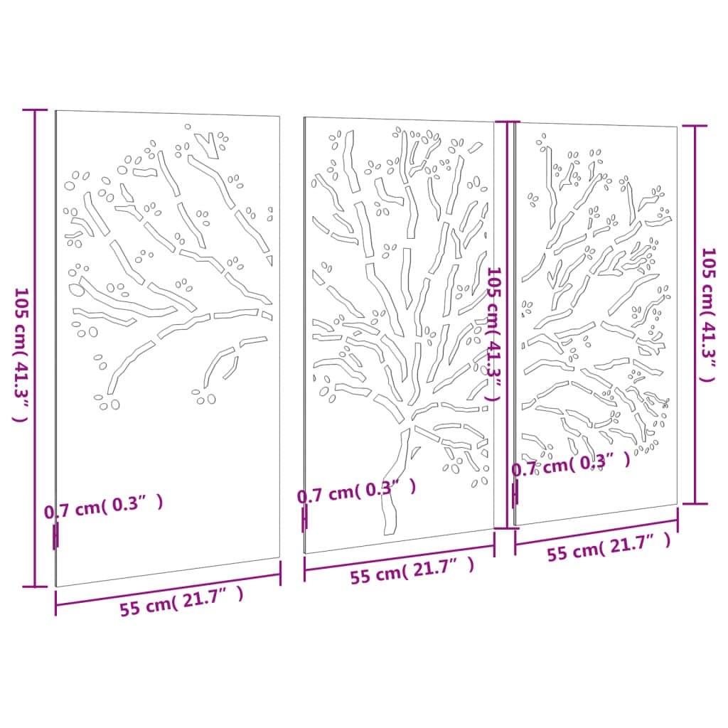 3-delige Tuindecoratieset boomontwerp 105×55 cm cortenstaal — afbeelding 8