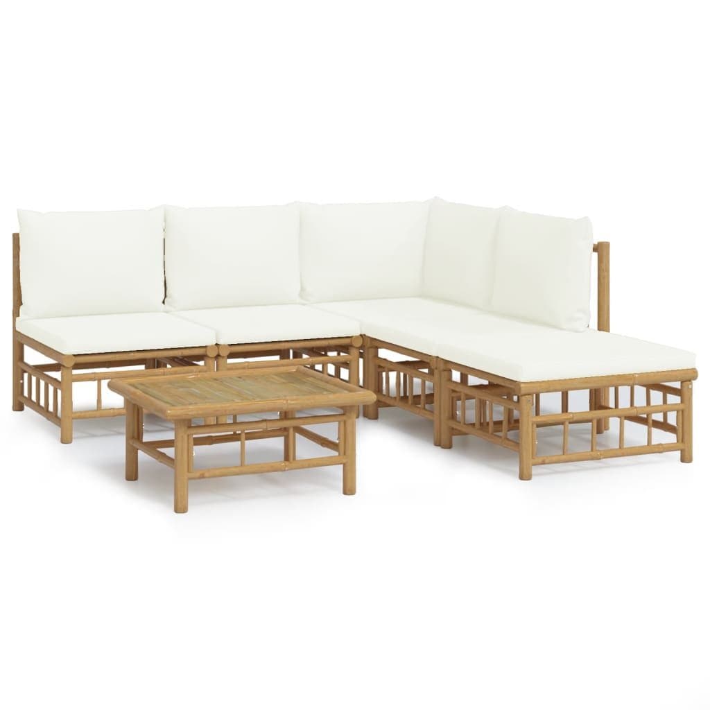 6-delige Loungeset met kussens bamboe crèmewit — afbeelding 2