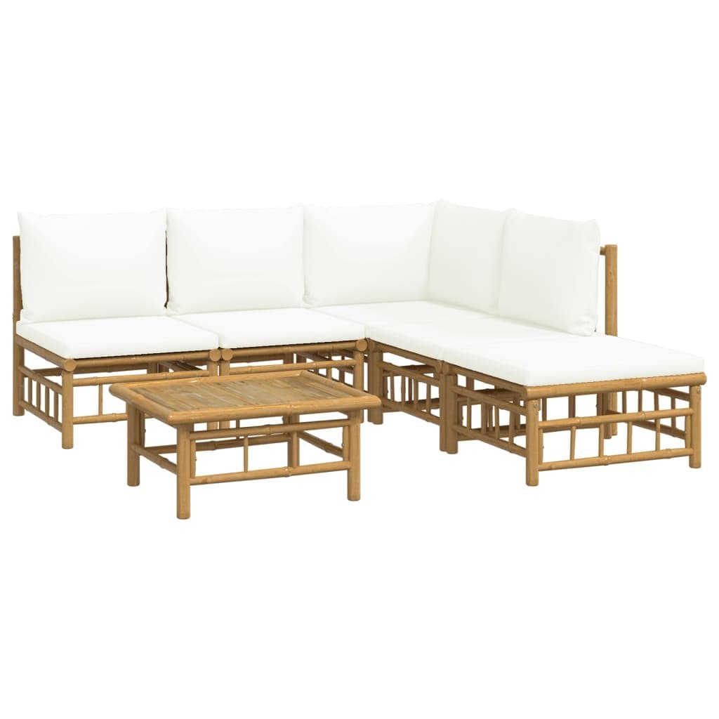 6-delige Loungeset met kussens bamboe crèmewit — afbeelding 3