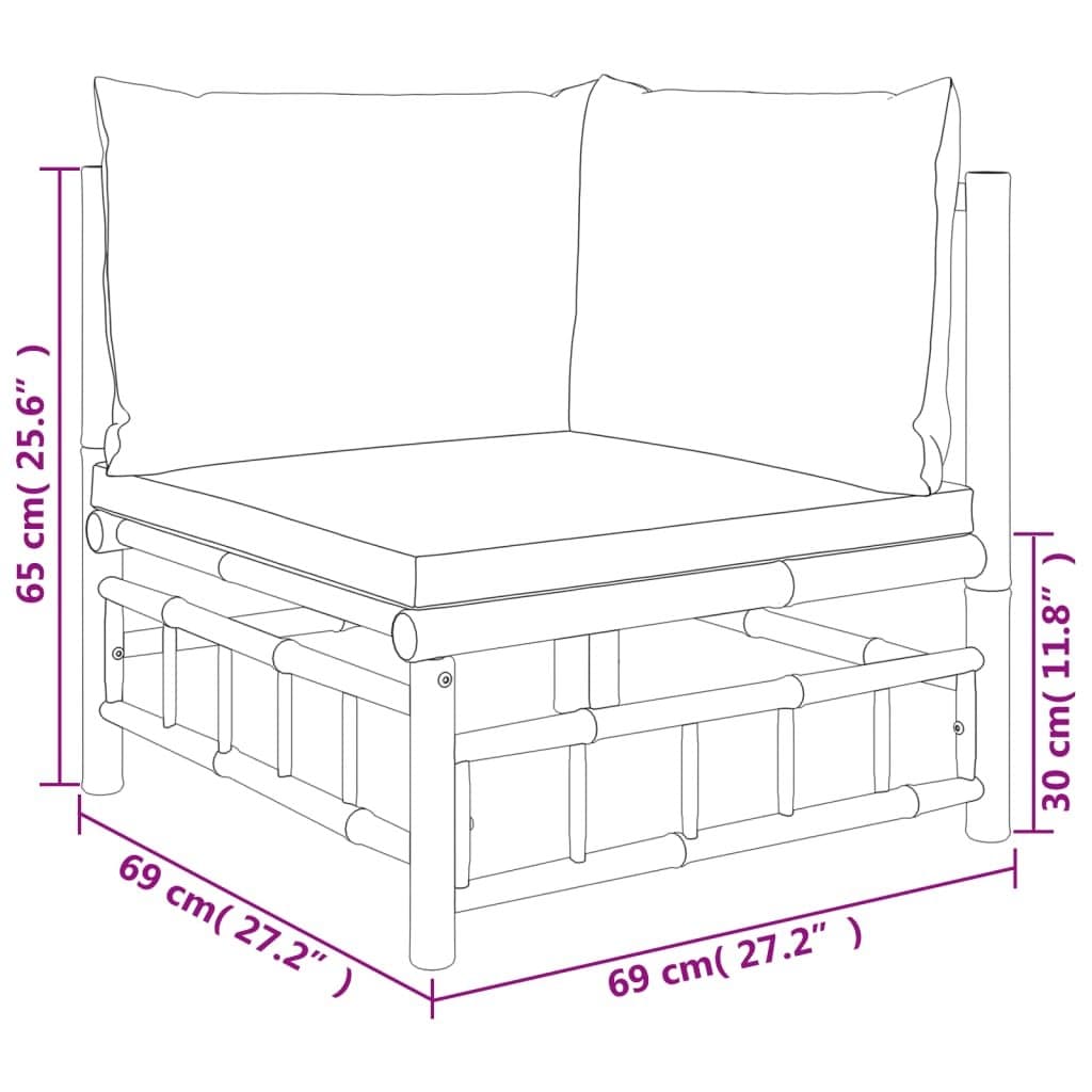 6-delige Loungeset met kussens bamboe crèmewit — afbeelding 8