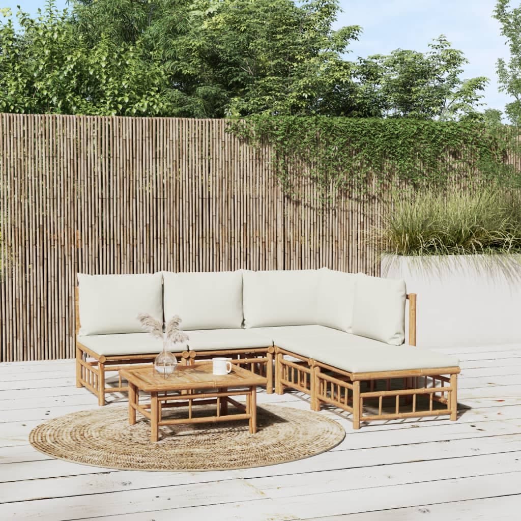 6-delige Loungeset met kussens bamboe crèmewit