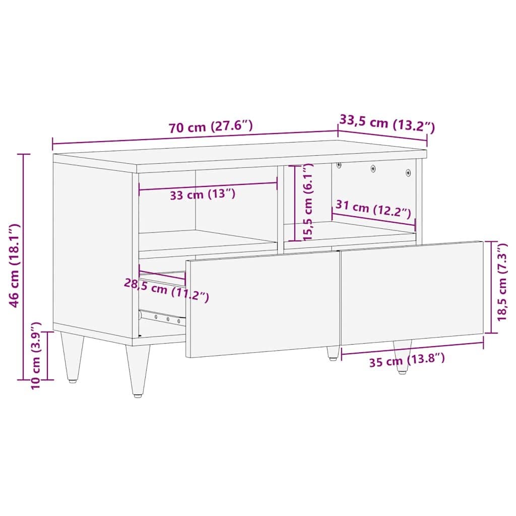 Tv-meubel 70×33,5×46 cm massief mangohout lichtgrijs — afbeelding 11