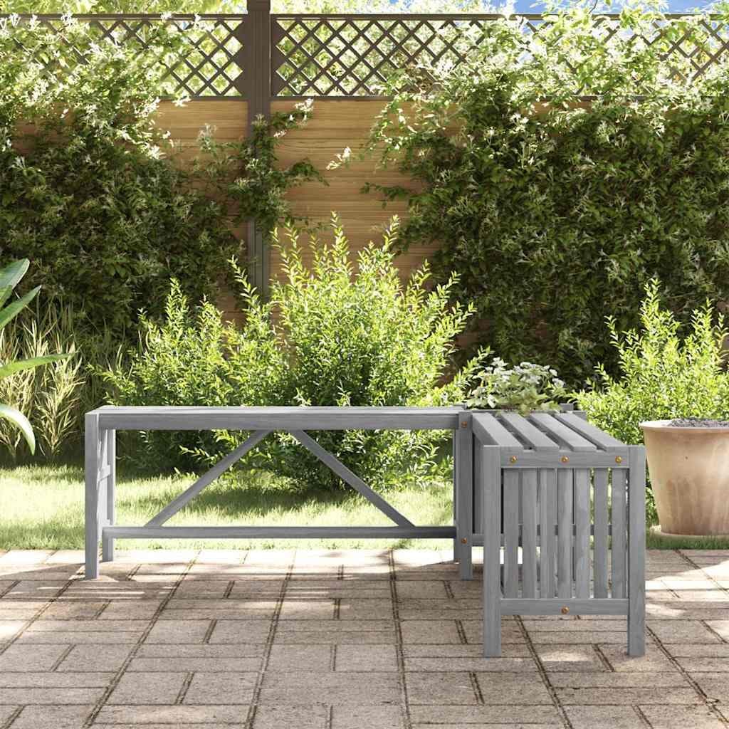 Tuinhoekbank met plantenbak 117 cm massief acaciahout grijs — afbeelding 3