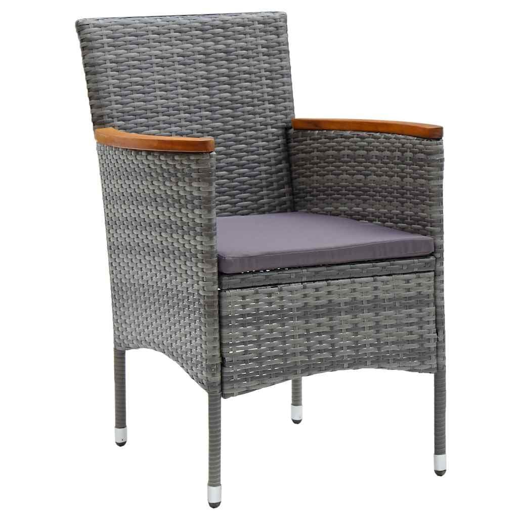 3-delige Bistroset poly rattan en gehard glas grijs — afbeelding 4