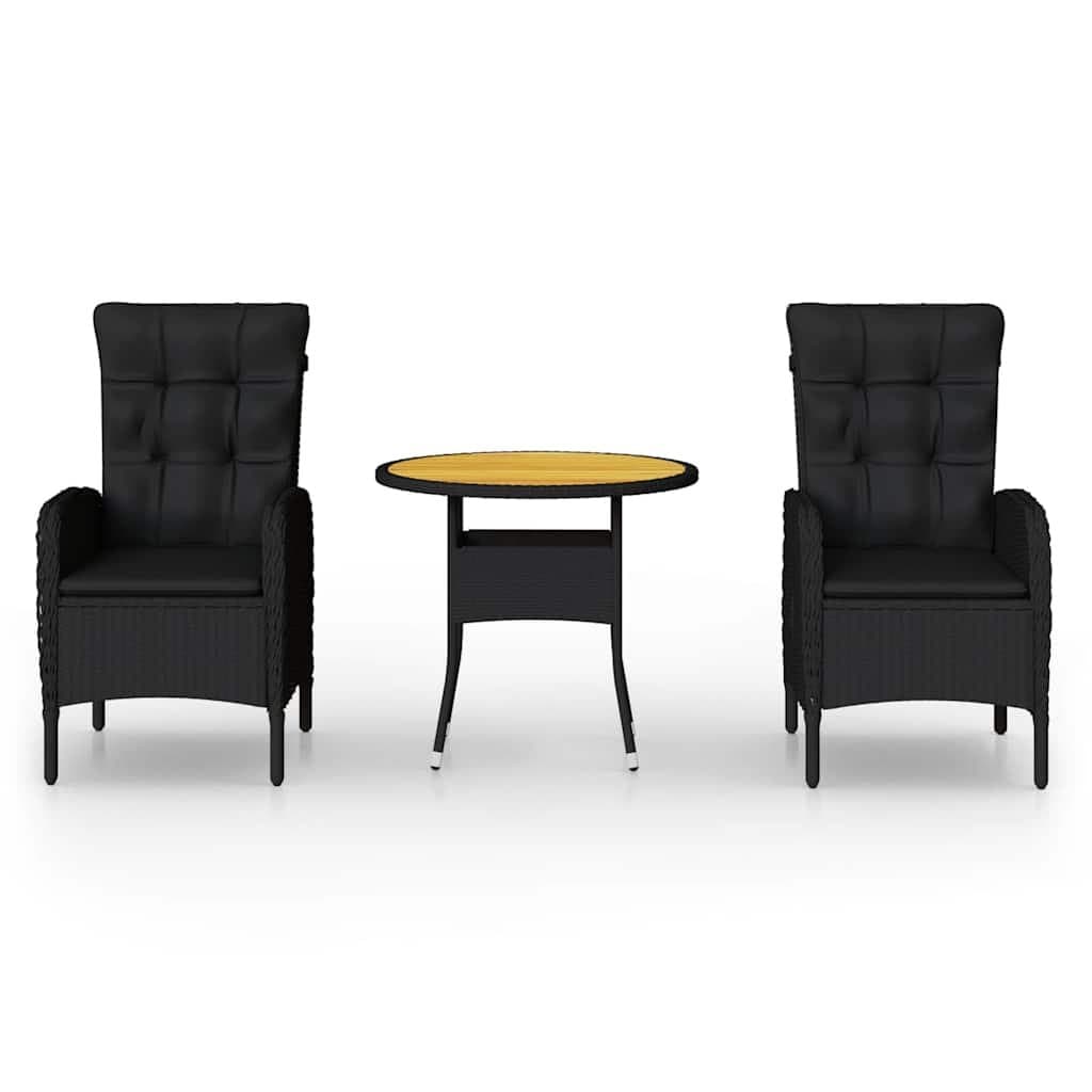 3-delige Bistroset poly rattan zwart — afbeelding 2