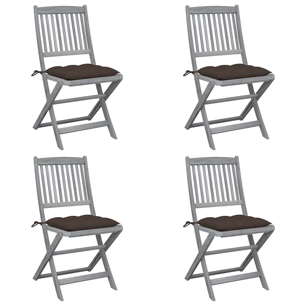 Set van 4 klapstoelen met kussens, gemaakt van massief acaciahout.