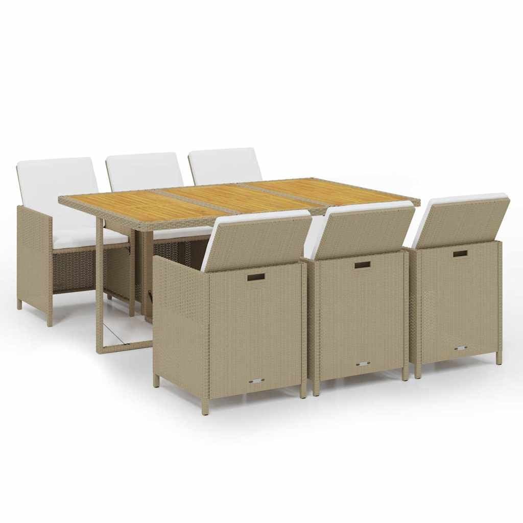 7-delige Tuinset met kussens poly rattan beige — afbeelding 2