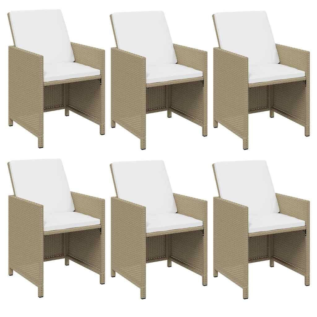 7-delige Tuinset met kussens poly rattan beige — afbeelding 4
