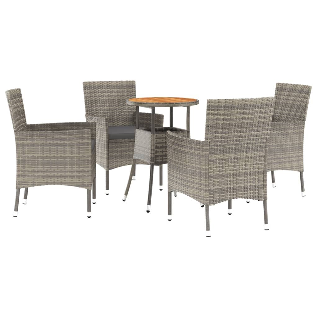 5-delige Bistroset met kussens poly rattan grijs — afbeelding 2