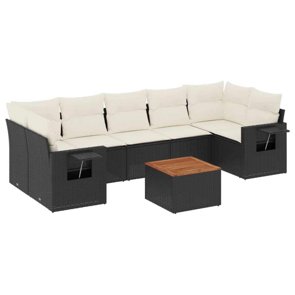 8-delige Loungeset met kussens poly rattan zwart — afbeelding 2