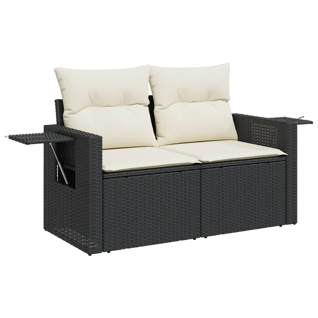 8-delige Loungeset met kussens poly rattan zwart — afbeelding 6
