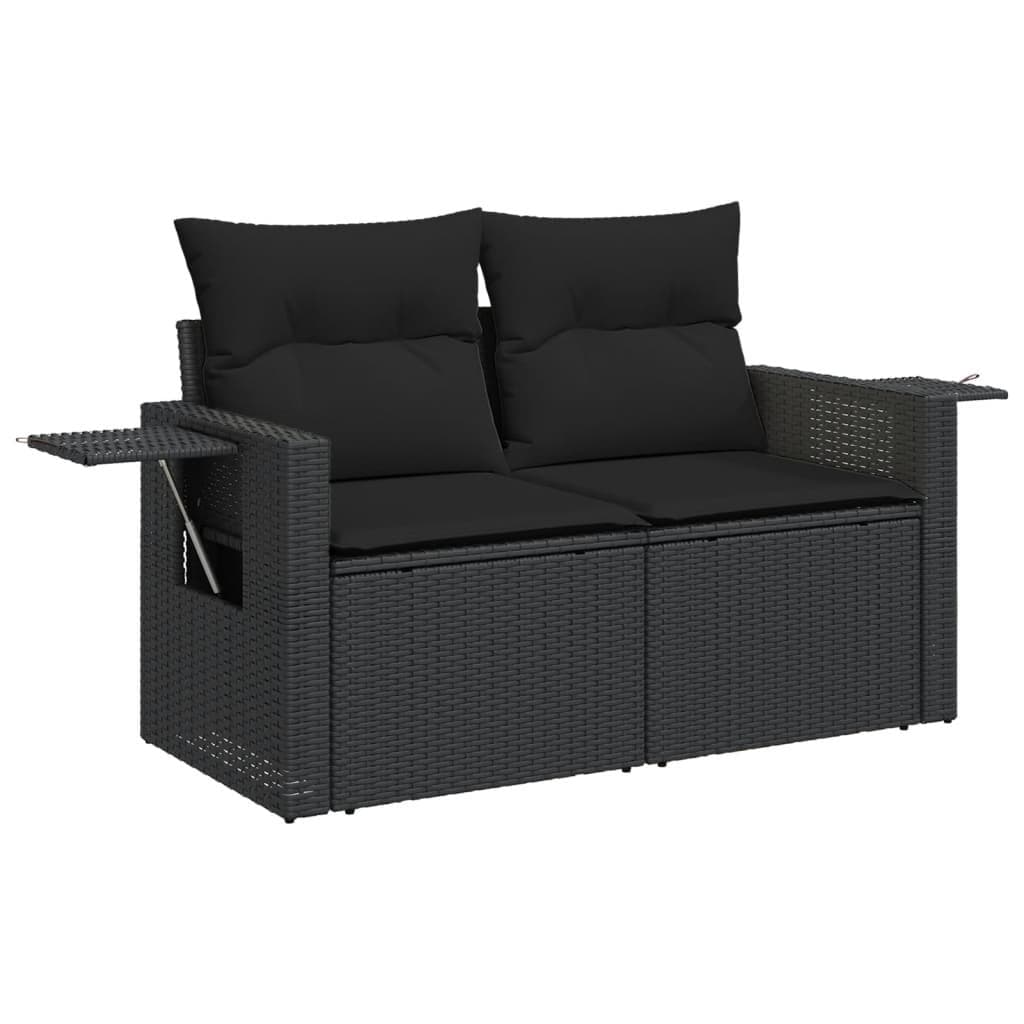 5-delige Loungeset met kussens poly rattan zwart — afbeelding 3