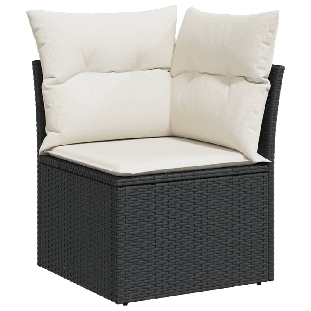 7-delige Loungeset met kussens poly rattan zwart — afbeelding 4
