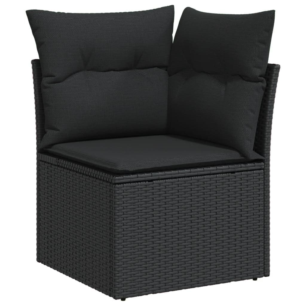 7-delige Loungeset met kussens poly rattan zwart — afbeelding 6