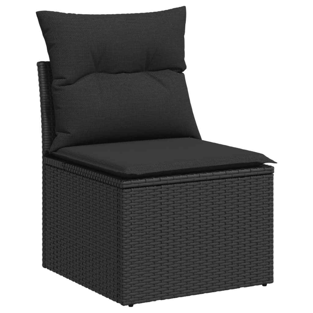 9-delige Loungeset met kussens poly rattan zwart — afbeelding 3