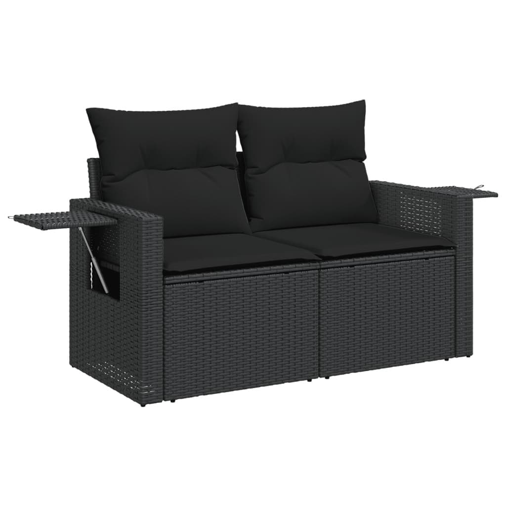 9-delige Loungeset met kussens poly rattan zwart — afbeelding 5