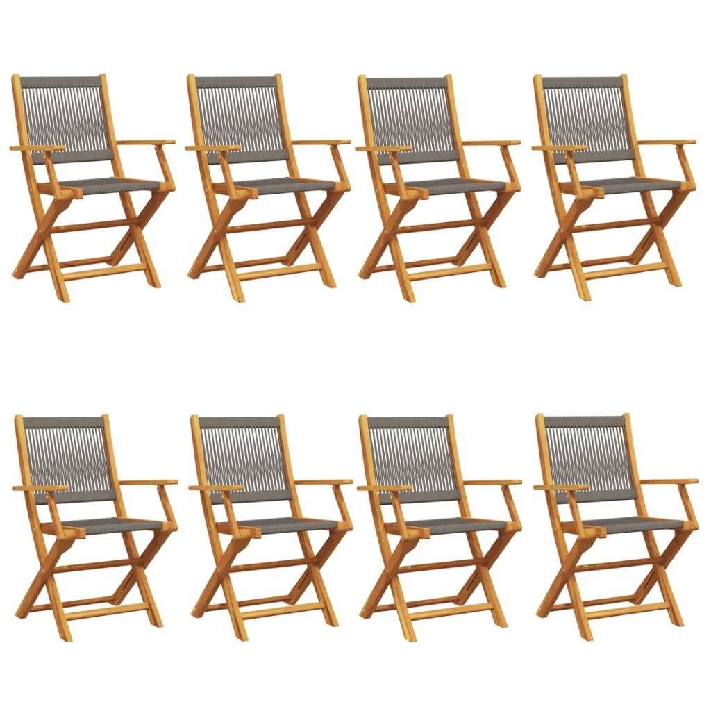Opklapbare stoelen, 8 stuks, grijs, massief acaciahout — afbeelding 2