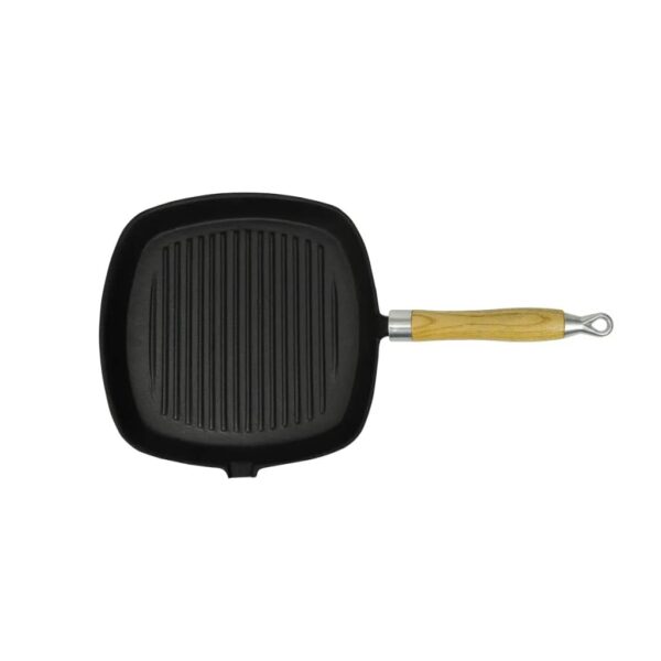 Provira Grillpan met houten handvat gietijzer 20x20 cm