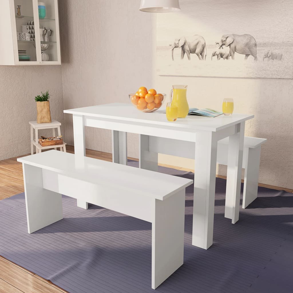 8718475583684_m_en_hd_1 Eettafel en banken 3 st bewerkt hout wit - Afbeelding 1