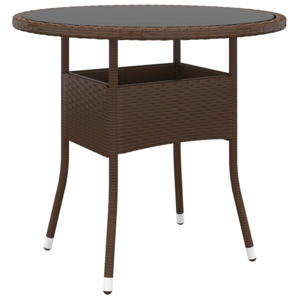 Provira Tuintafel Ø80x75 cm gehard glas en poly rattan bruin