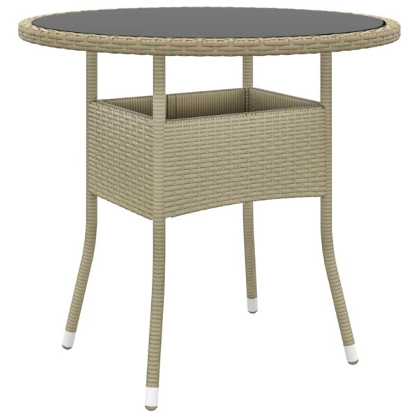 Provira Tuintafel Ø80x75 cm gehard glas en poly rattan beige