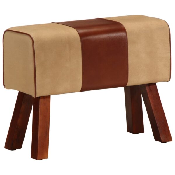 Provira Bankje turnbok 58 cm echt leer en massief mangohout bruin