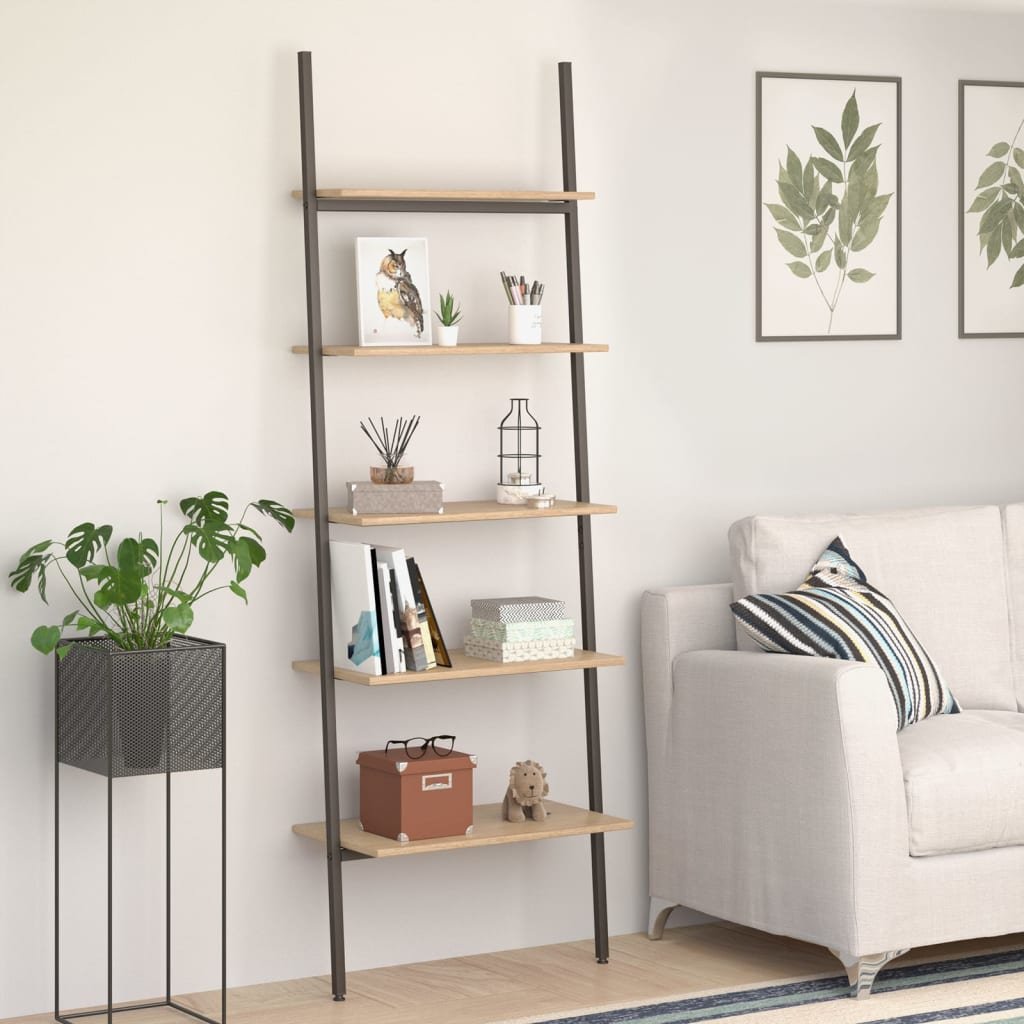 8720286563304_m_en_hd_1 Ladderrek met 5 schappen 64x34x185,5 cm lichtbruin en zwart - Image 1
