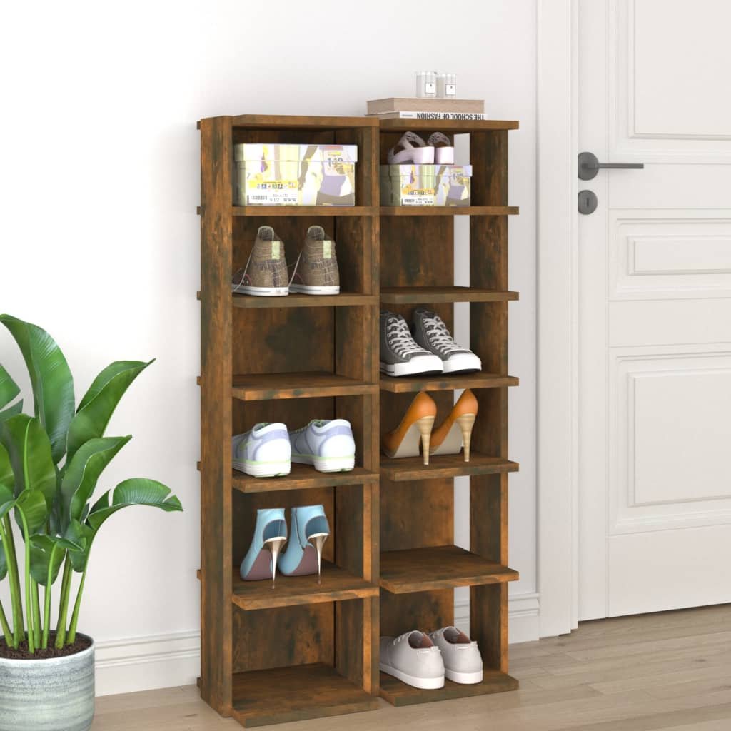 8720286956502_m_en_hd_1 Schoenenrekken 2 st 27,5x27x102 cm bewerkt hout gerookt eiken - Afbeelding 1