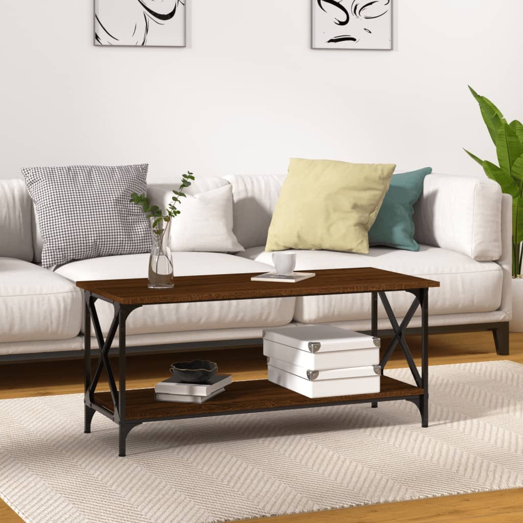 8720845558796_m_en_hd_1 Salontafel 100x45x45 cm bewerkt hout en ijzer bruin eikenkleur - Image 1