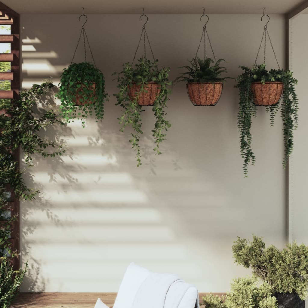 8720845670443_m_en_hd_1 Plantenbakken hangend 4 st met kokosbak staal Ø 35x52 cm zwart - Afbeelding 1