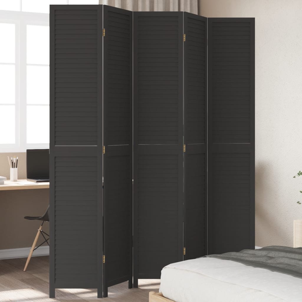 8721012075528_m_en_hd_1 Kamerscherm met 5 panelen massief paulowniahout zwart - Image 1