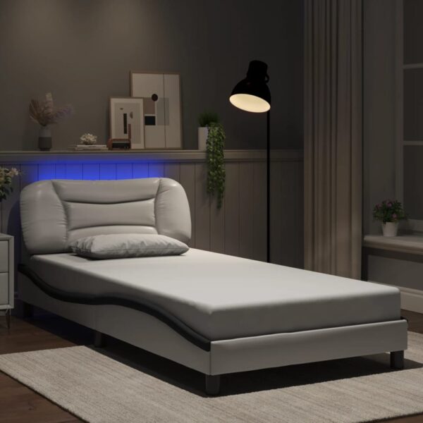 Provira Bedframe met LED-verlichting kunstleer wit en zwart 100x200 cm