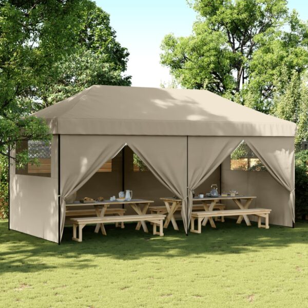 Provira Partytent inklapbaar pop-up met 4 zijwanden taupe