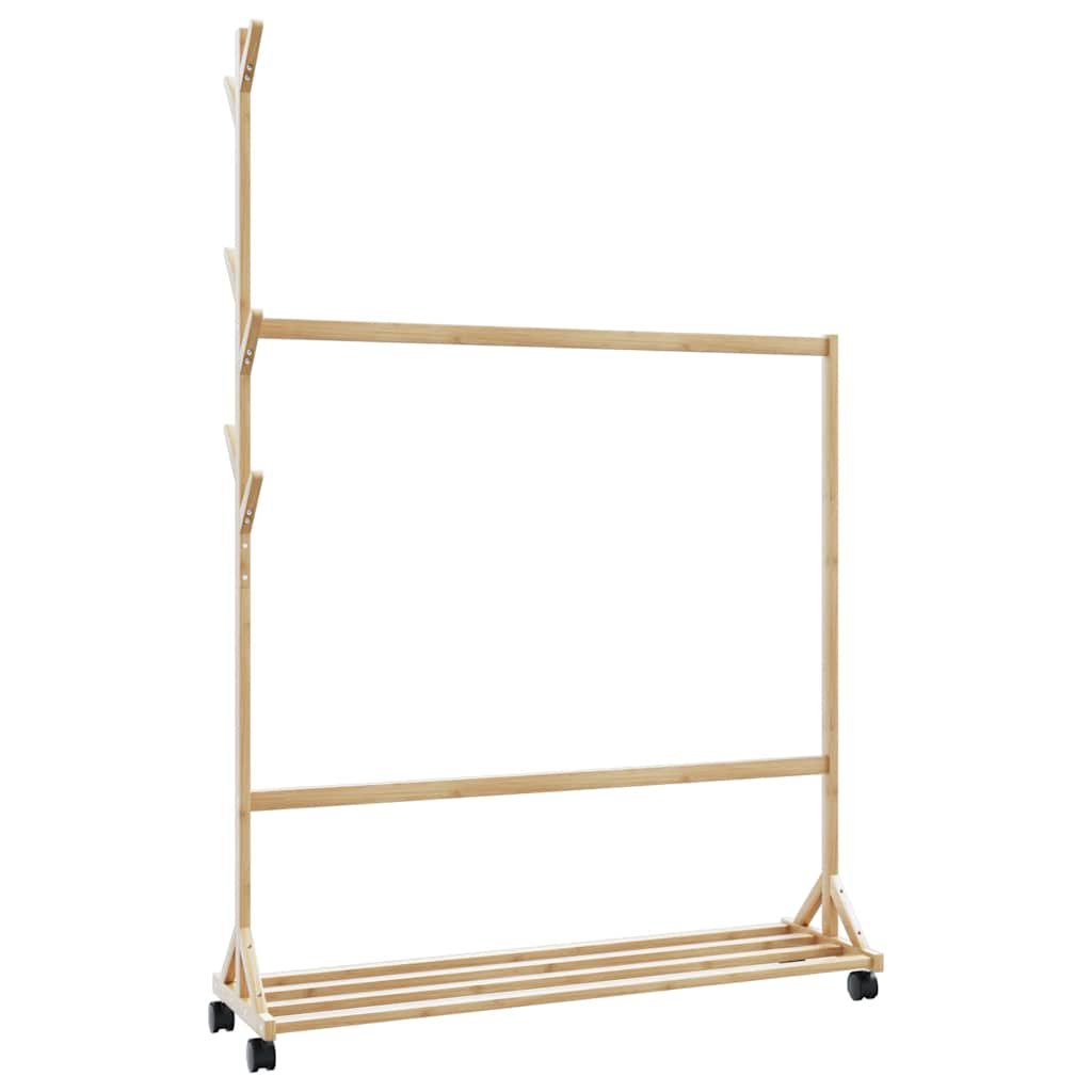 8721102642982_a_en_hd_1 Kledingrek met haken en wielen 100x35x157 cm bamboe - Afbeelding 1