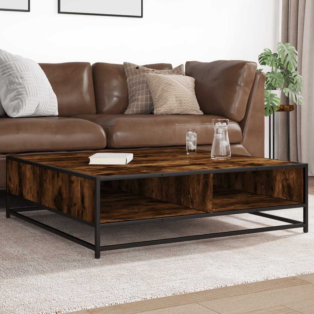 8721102838354_m_en_hd_1 Salontafel 100x100x30 cm bewerkt hout en metaal gerookt eiken - Image 1