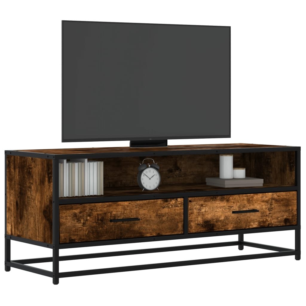 8721102838750_m_en_hd_1 Tv-meubel 100x34,5x40 cm bewerkt hout metaal gerookt eikenkleur - Image 1